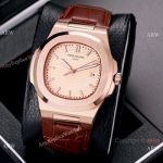 Best Copy Patek Philippe Nautilus 40mm Watches Rose Gold Brown Leather Band